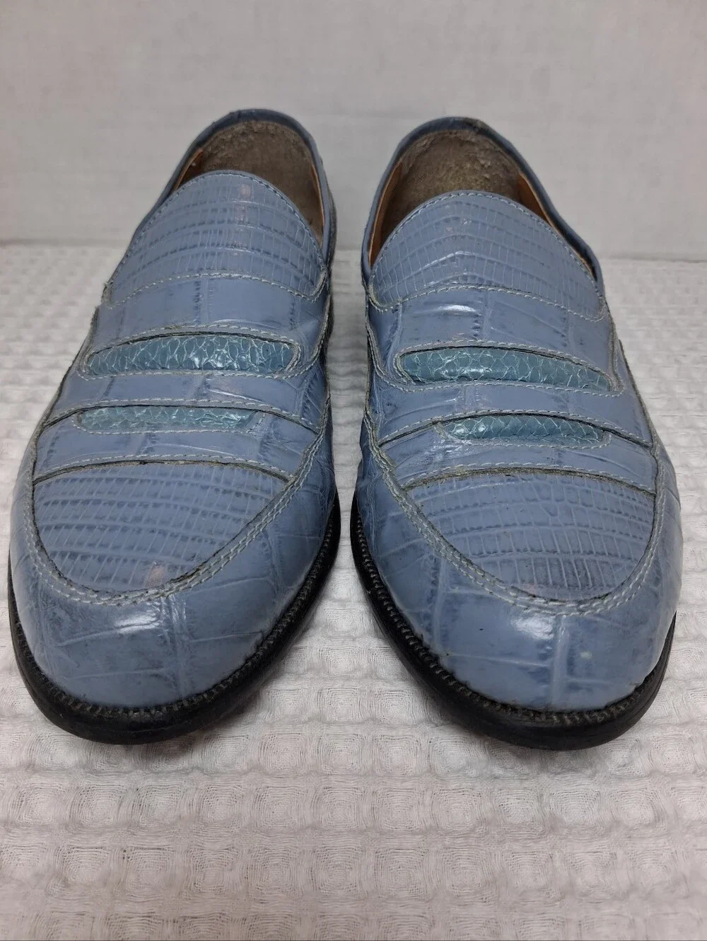 Stacy Adams Men's Croc Embossed Leather & Snakeskin Loafer Size 8 Dusty Blue